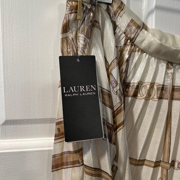 Ralph Lauren Women's Belt-Print Pleated Metallic Multi Cream Skirt, size 4 - Picture 7 of 9